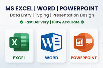 do ms excel data entry , ms word typing and powerpoint presentation