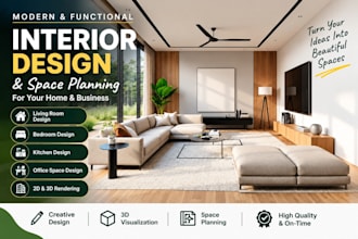 home interior design, 3d rendering, and space planning