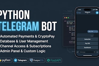 build custom python telegram bot with database and payments