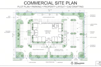 create a commercial plot plan, site layout and property plan