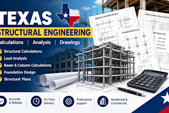 provide texas structural calculations, load analysis, beam, column and foundatio