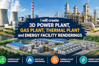 create 3d power plant, gas plant, thermal plant and energy facility renderings