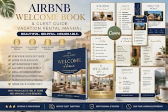 create canva airbnb welcome book guest guide vacation rental house manual host
