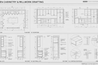 do cad drafting for kitchen cabinet millwork elevation and construction drawings