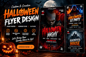 design a professional halloween horror flyer, party poster, or dj flyer