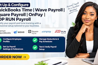 set up quickbooks time, wave payroll, square payroll, onpay, adp run payroll