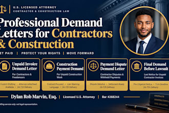 write an attorney payment demand for unpaid construction work as US attorney