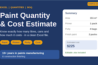 calculate paint quantities and costs in excel