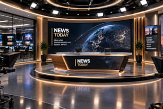 create cgi 3d tv studio, podcast, news and virtual studio with rendering
