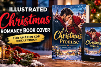 design an illustrated christmas romance book cover for amazon KDP kindle ebook