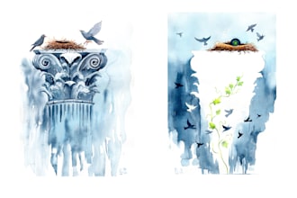 create a classical architecture watercolor illustration
