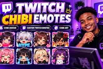 make twitch chibi emotes, chibi avatar and custom twitch emotes