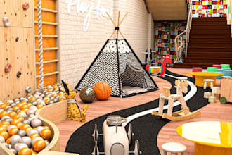 visualize 3d indoor playground design,nursery,kids interior design