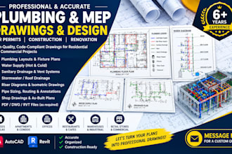 design autocad plumbing mep hvac drainage water supply permit drawings