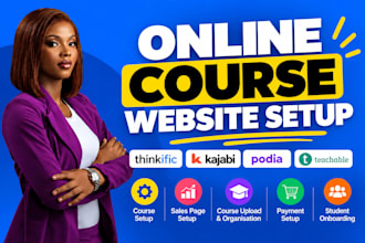do online course website, sales page, kajabi website, podia, thinkific website