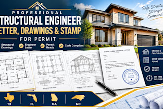 provide structural engineer letter, drawings and stamp for permit tx, fl, ga, nc