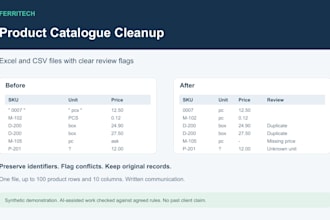clean and validate your product catalogue in excel or CSV