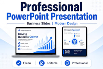 create a professional powerpoint presentation, presentation slides and business