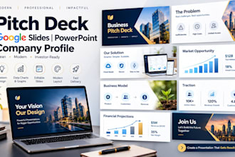 pitch deck google slide deck company profile power point presentation charts