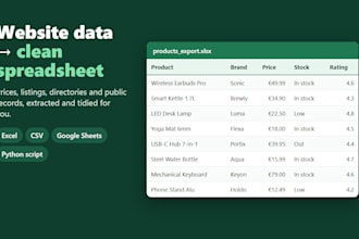 scrape website data into a clean excel sheet