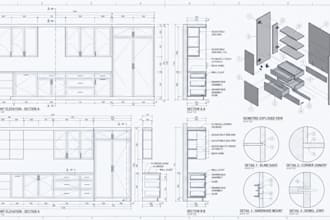 produce cabinet fabrication drawings construction drawing sections and elevation