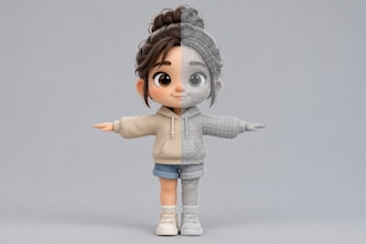 create a cute chibi character,stylized 3d model cartoon character mesh