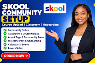 skool community setup, skool online community, skool course setup, course upload