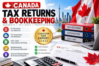prepare canada taxes t1 ,t2 and bookkeeping