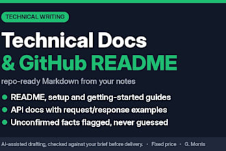 write technical documentation, github readme files and api docs