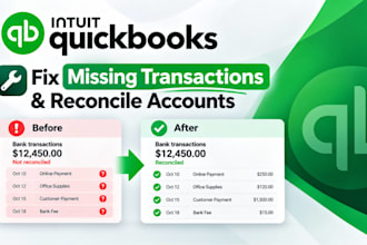 fix missing transactions and reconcile quickbooks online account