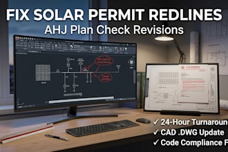 fix solar permit redlines and ahj plan check revisions in cad