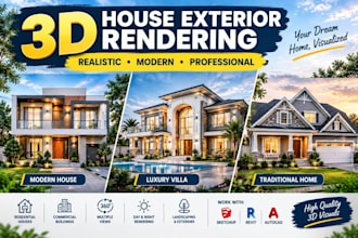 create photorealistic 3d house exterior rendering from floor plan