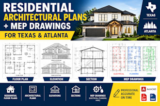 draw residential architectural plan, mep drawing for texas and atlanta