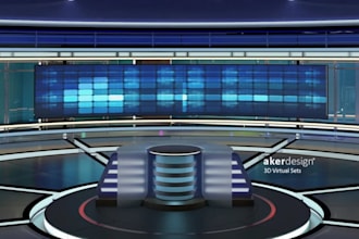 design a modern 3d TV studio and podcast set