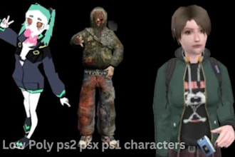 create, rig , animate low poly 3d character in psx ps1 ps2 retro style