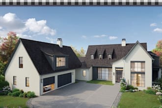 create photorealistic 3d exterior design and architectural rendering for houses