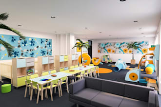 design 3d daycare interior design,kids play area,preschool visualization