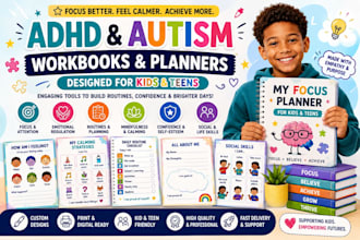 create adhd planners and autism worksheet for kids and teens
