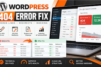 fix wordpress 404 errors, broken links, redirects, indexing and technical SEO
