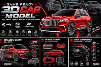 create a game ready 3d car model for unity unreal engine and racing games