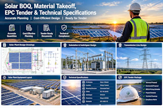 prepare solar boq, material takeoff, epc tender and technical specifications