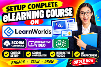 setup complete elearning course on learnworlds with scorm interactive video ai