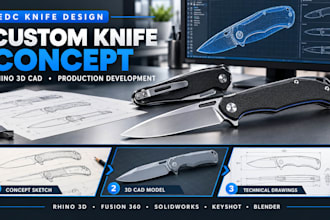 design a custom edc knife concept with rhino 3d cad for production development