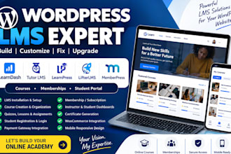build a wordpress lms website with learndash or tutor lms, , learnpress