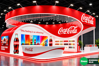 design 3d trade show booth and exhibition stand, kiosk, stall, display graphics