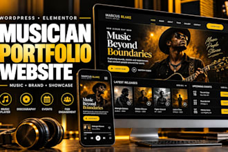 create wordpress portfolio website for musicians, music showcase, elementor