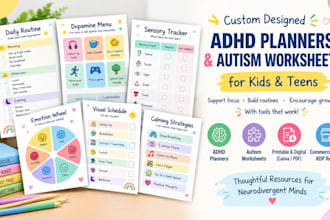 create adhd planners and autism worksheets for kids
