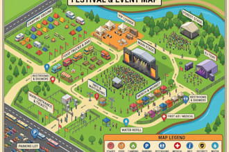 design event maps, festival maps, venue maps, concert maps and wayfinding