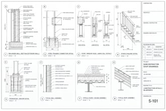 draft subcontractor shop drawings and construction blueprints