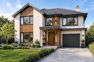 design 3d exterior of modern house, villa or duplex with realistic facade render